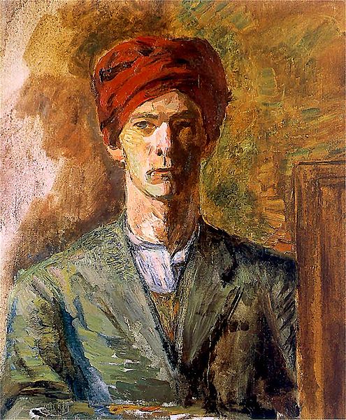 Self-portrait in red headwear